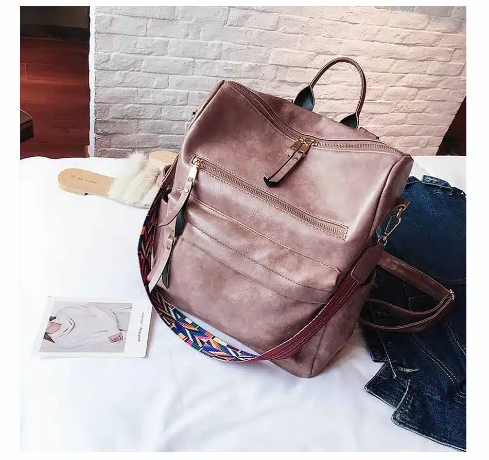 Leather Backpack Women 2019 Students School Bag Large Backpacks Multifunction Travel Bags Mochila Pink Vintage Back Pack XA529H 28