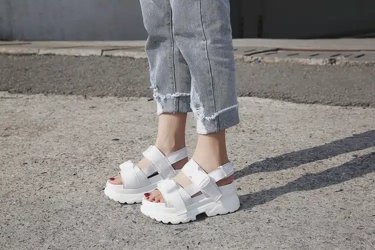 COOTELILI Summer Shoes Women Gladiator Sandals Flats Platforms Woman Causal Wedge Shoes Open Toe Black White 10