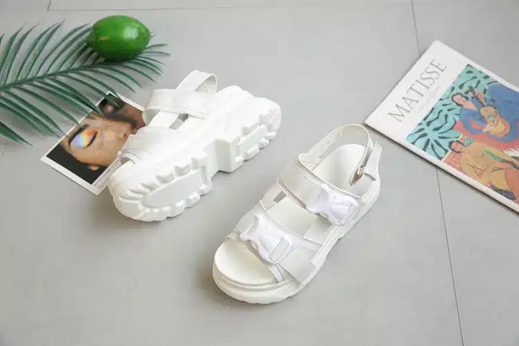 COOTELILI Summer Shoes Women Gladiator Sandals Flats Platforms Woman Causal Wedge Shoes Open Toe Black White 13