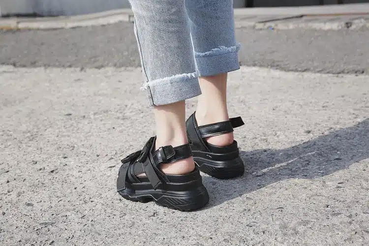 COOTELILI Summer Shoes Women Gladiator Sandals Flats Platforms Woman Causal Wedge Shoes Open Toe Black White 16