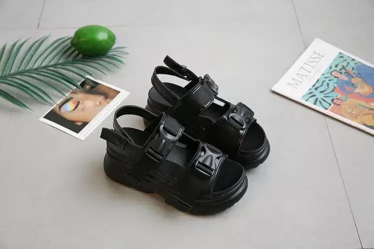 COOTELILI Summer Shoes Women Gladiator Sandals Flats Platforms Woman Causal Wedge Shoes Open Toe Black White 17