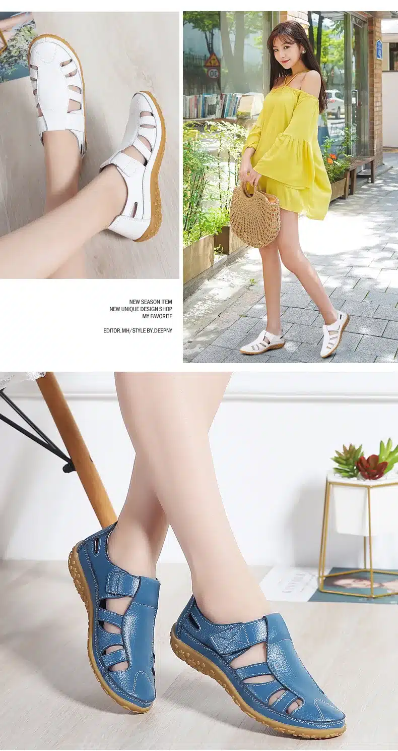 Women Gladiator Sandals Shoes Genuine Leather Hollow out Flat Sandals Ladies Casual Soft bottom Summer Shoes Women Beach Sandal 4