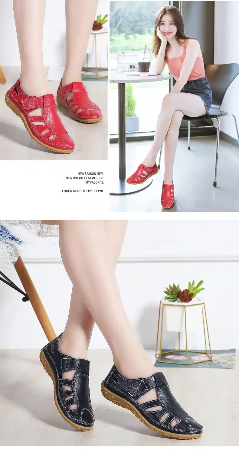 Women Gladiator Sandals Shoes Genuine Leather Hollow out Flat Sandals Ladies Casual Soft bottom Summer Shoes Women Beach Sandal 7