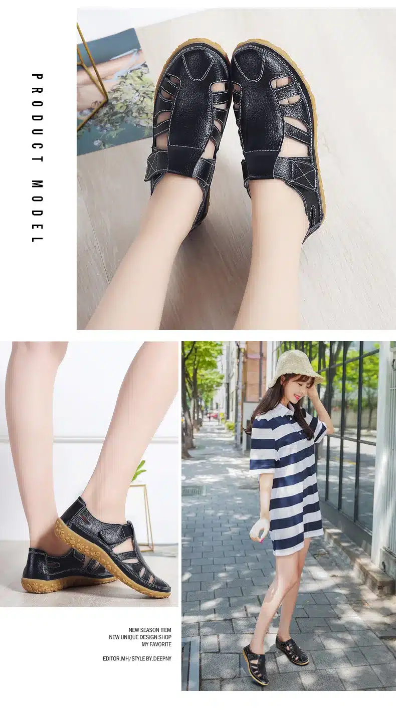 Women Gladiator Sandals Shoes Genuine Leather Hollow out Flat Sandals Ladies Casual Soft bottom Summer Shoes Women Beach Sandal 8