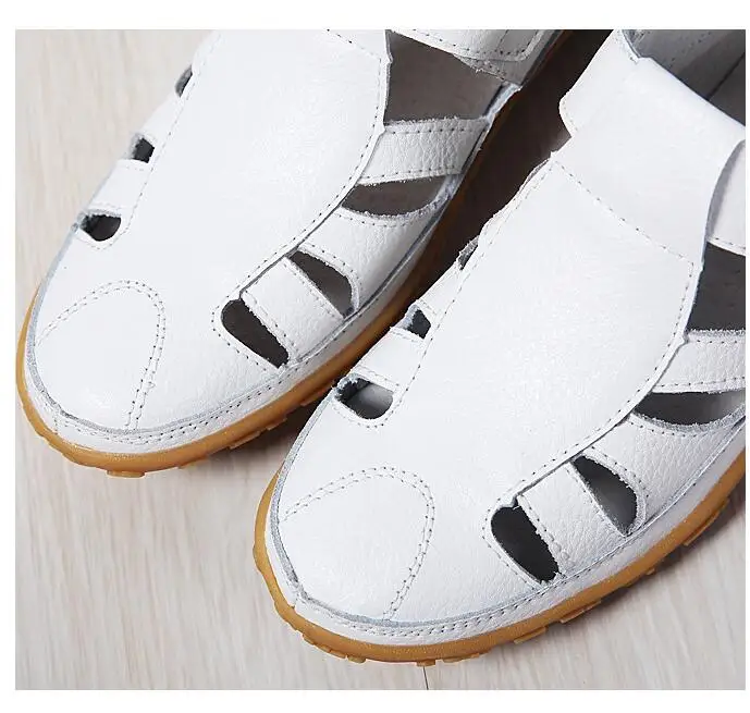 Women Gladiator Sandals Shoes Genuine Leather Hollow out Flat Sandals Ladies Casual Soft bottom Summer Shoes Women Beach Sandal 9