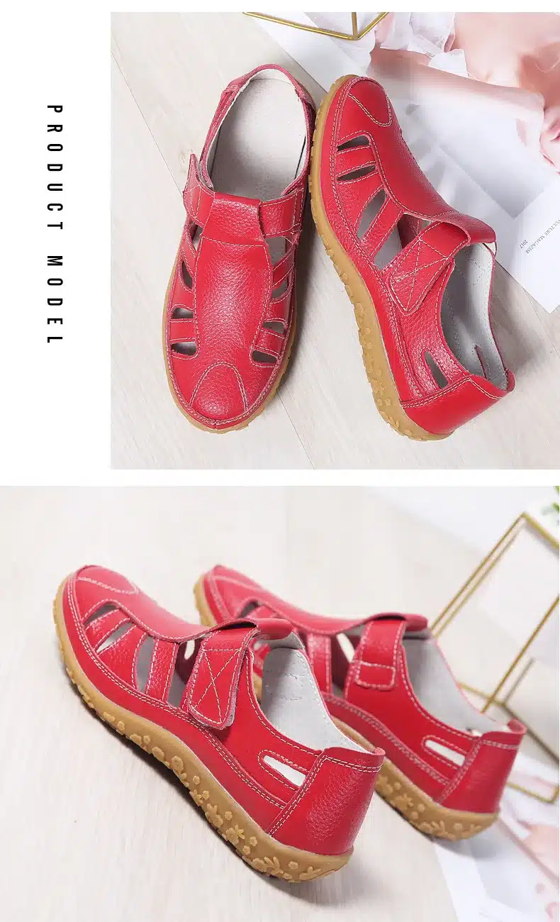 Women Gladiator Sandals Shoes Genuine Leather Hollow out Flat Sandals Ladies Casual Soft bottom Summer Shoes Women Beach Sandal 15