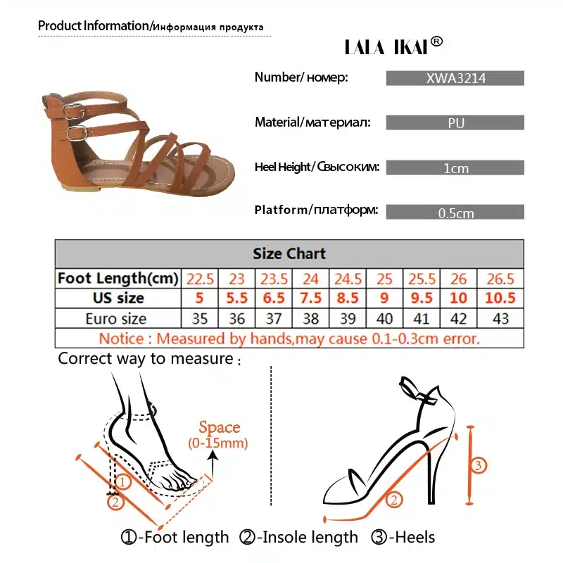 LALA IKAI Summer Women PU Sandals Narrow Band Buckle Design Cover Heel Flat With Shoes Female Gladiator Flats 014A3214-4 11