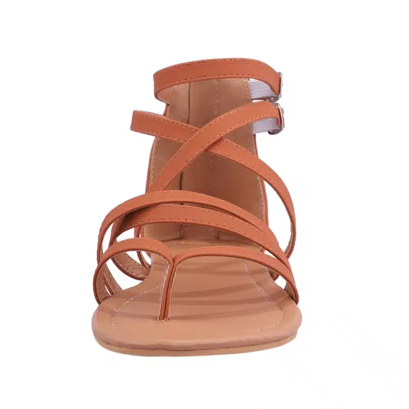 LALA IKAI Summer Women PU Sandals Narrow Band Buckle Design Cover Heel Flat With Shoes Female Gladiator Flats 014A3214-4 25