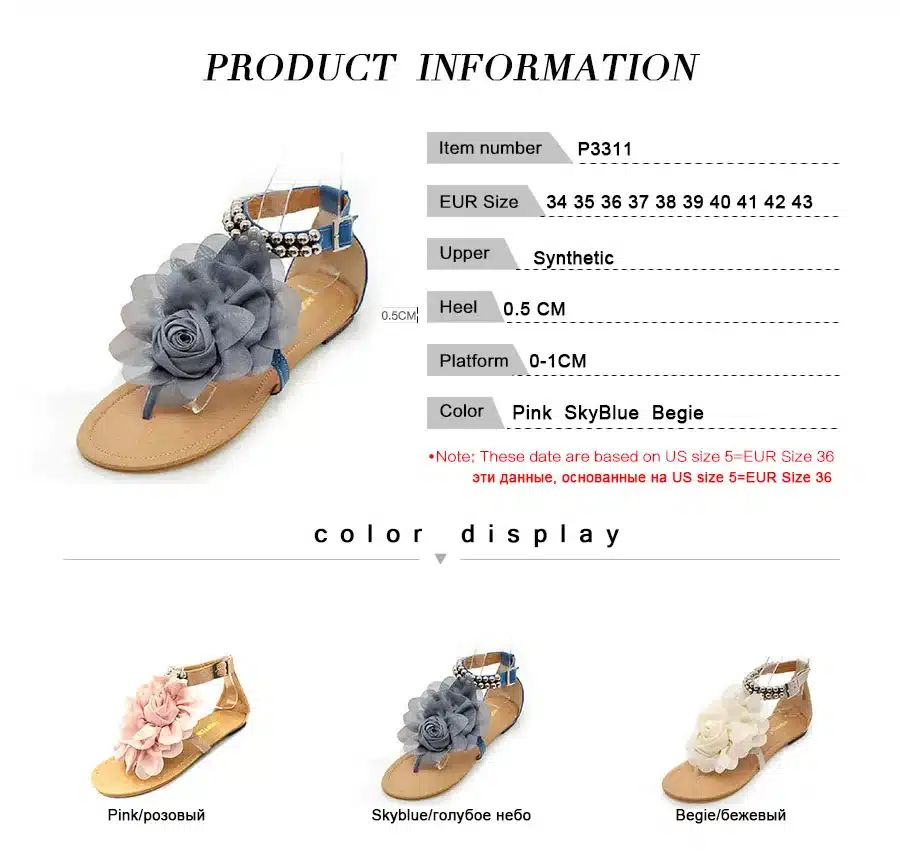 TAOFFEN Big size 34-43 Gladiator Sandals Women Bohemia Beaded Summer Flower Flat Heels Flip Flops Women's Shoes Tstraps Sandals 6