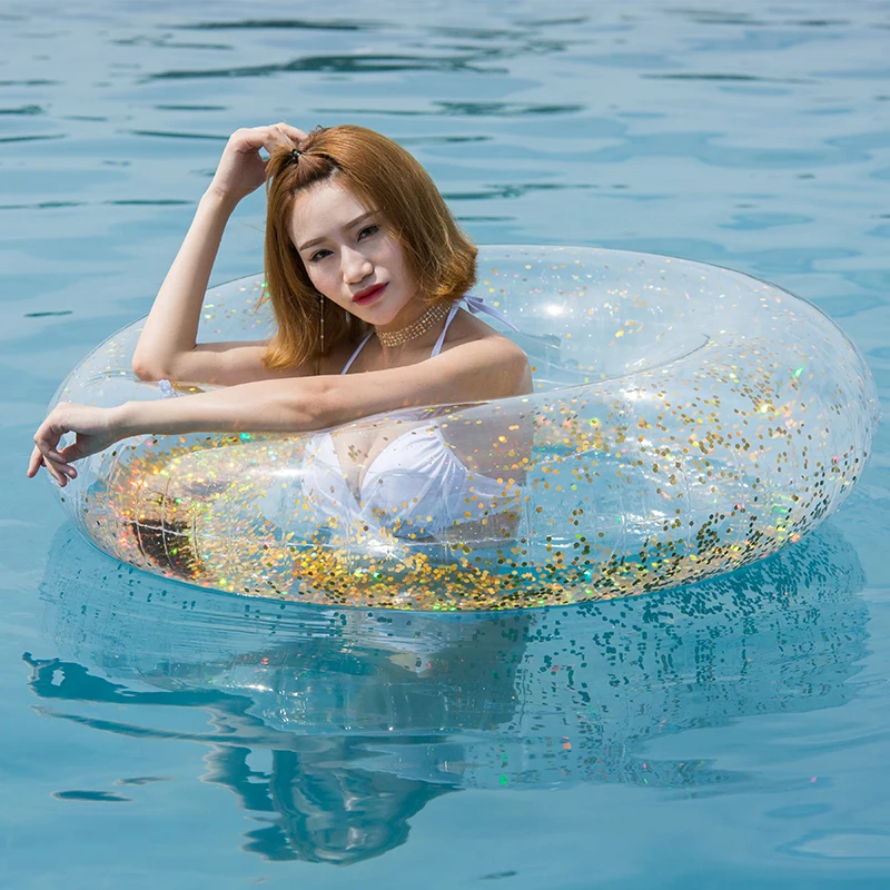 110CM Holographic Glitter Giant Inflatable Swimming Ring Confetti Glitter Swimming Circle Pool Float Summer Beach Water Toy Boia 23