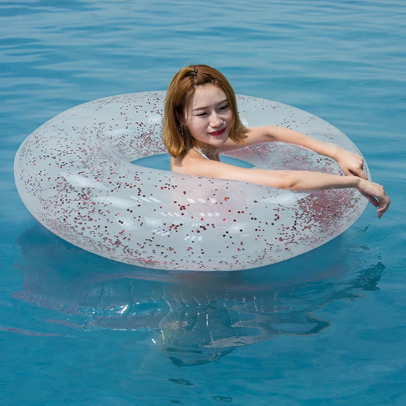 110CM Holographic Glitter Giant Inflatable Swimming Ring Confetti Glitter Swimming Circle Pool Float Summer Beach Water Toy Boia 25