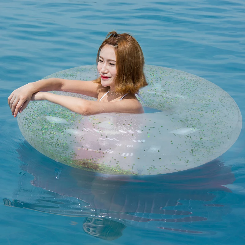110CM Holographic Glitter Giant Inflatable Swimming Ring Confetti Glitter Swimming Circle Pool Float Summer Beach Water Toy Boia 26