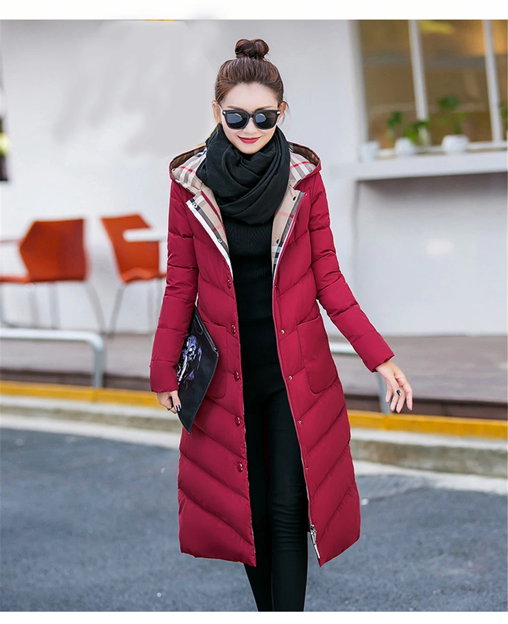 2017New Winter European Big Yards Women Long Style Coat High-end Elegant Warm Feather Cotton Hooded Jacket Slim Parka Q554 3