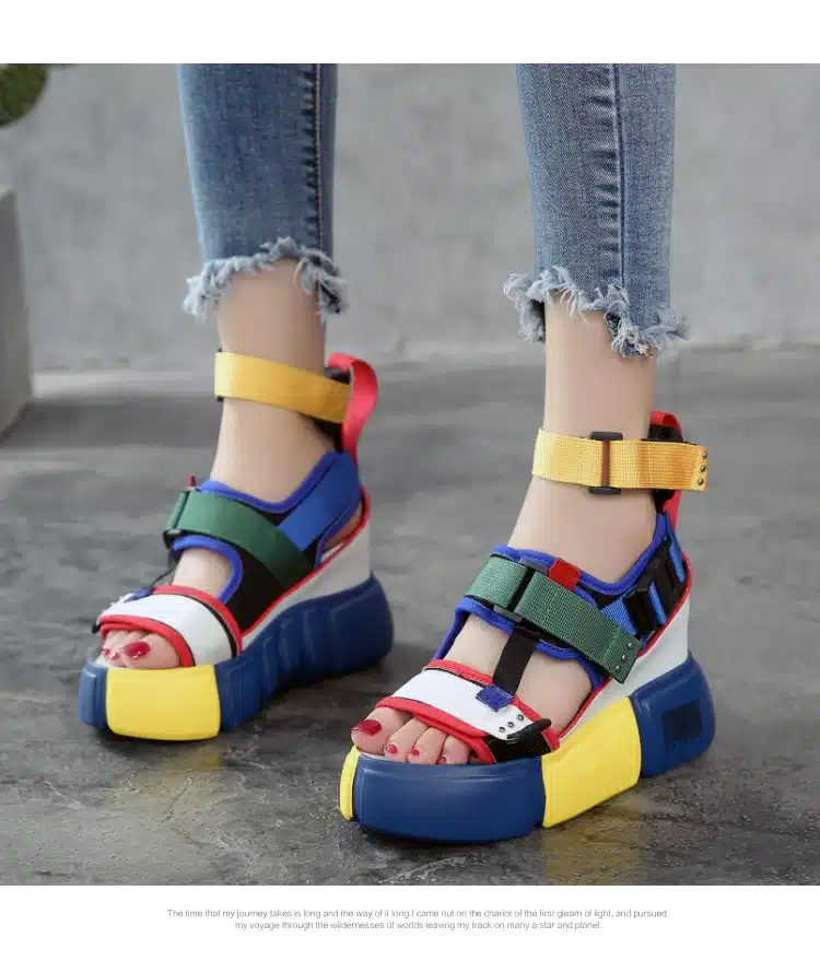 SWYIVY Blue Sandals Platform Women 2019 Ladies Casual Shoes Wedge High Chunky Heel Sandals Summer Shoes High Top Ankle Shoes 41 5