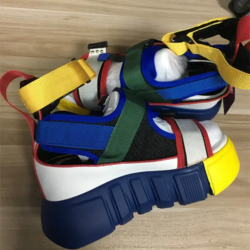 SWYIVY Blue Sandals Platform Women 2019 Ladies Casual Shoes Wedge High Chunky Heel Sandals Summer Shoes High Top Ankle Shoes 41 8