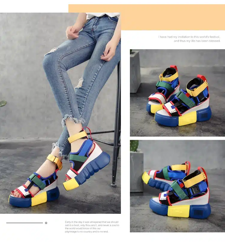 SWYIVY Blue Sandals Platform Women 2019 Ladies Casual Shoes Wedge High Chunky Heel Sandals Summer Shoes High Top Ankle Shoes 41 9