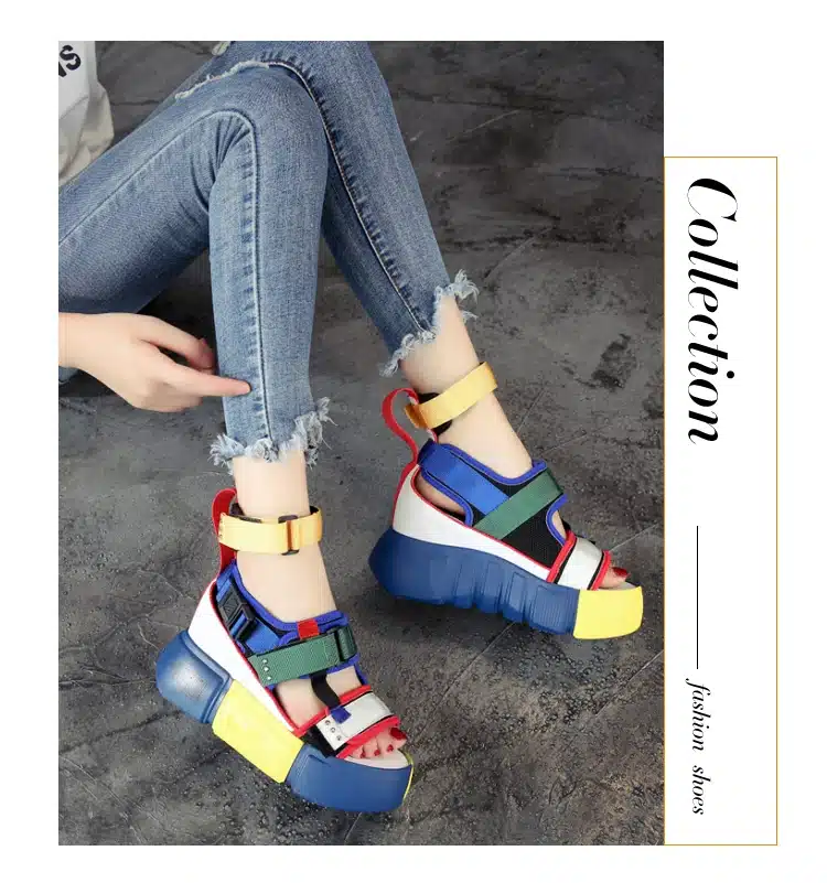 SWYIVY Blue Sandals Platform Women 2019 Ladies Casual Shoes Wedge High Chunky Heel Sandals Summer Shoes High Top Ankle Shoes 41 10