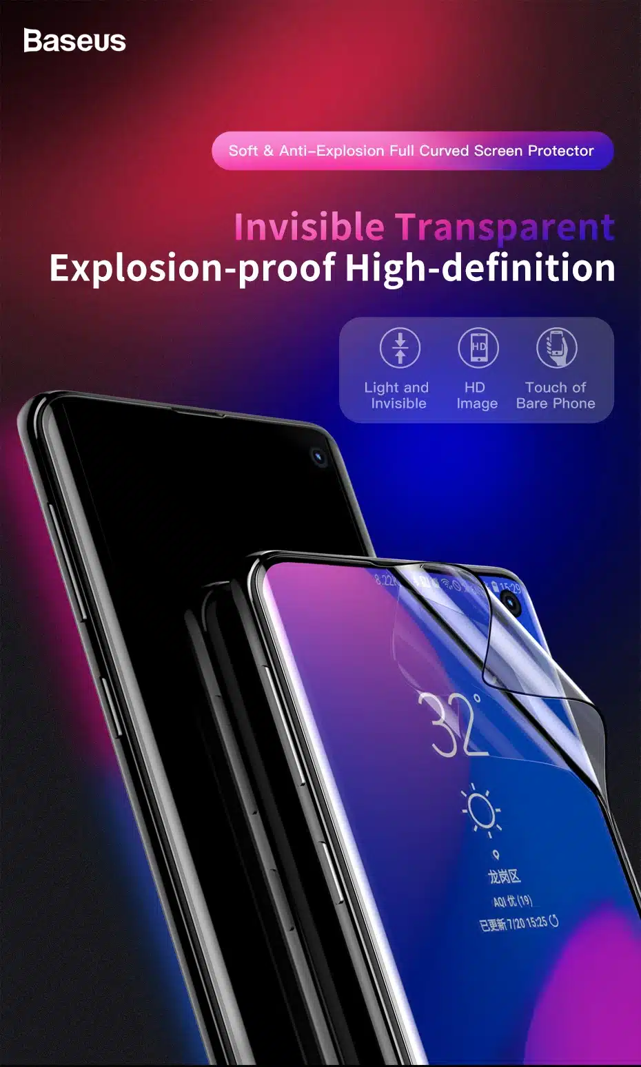 Baseus 2pcs 0.15mm Protective Film For Samsung S10 S10+ Screen Protector Thin Full Coverage Soft Film For Samsung Galaxy S10 3