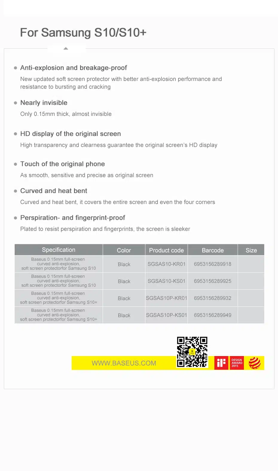 Baseus 2pcs 0.15mm Protective Film For Samsung S10 S10+ Screen Protector Thin Full Coverage Soft Film For Samsung Galaxy S10 20