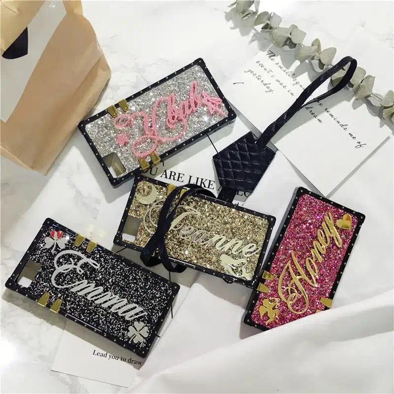 Unique Custom name letter sparkle square phone case for iPhone 6 7 8 plus X XS max XR for Samsung galaxy s8 s9 s10 plus note 8 9 13