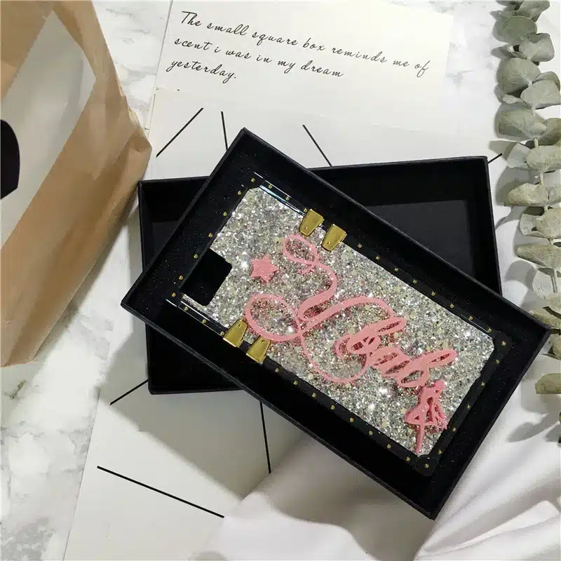 Unique Custom name letter sparkle square phone case for iPhone 6 7 8 plus X XS max XR for Samsung galaxy s8 s9 s10 plus note 8 9 16