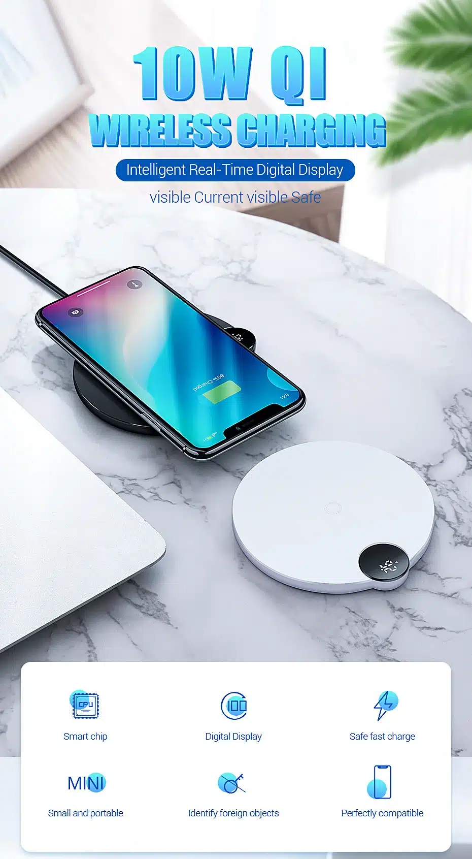 Baseus LED Digital Display Wireless Charger for iPhone X XR XS Max 8 Qi Wireless Fast Charger for Samsung Galaxy S10 Huawei P30 8