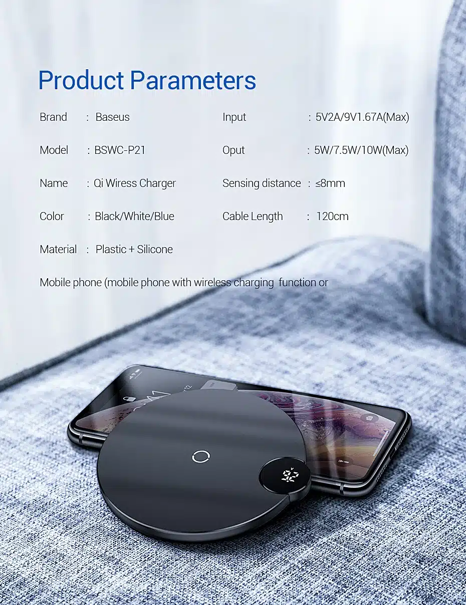 Baseus LED Digital Display Wireless Charger for iPhone X XR XS Max 8 Qi Wireless Fast Charger for Samsung Galaxy S10 Huawei P30 18