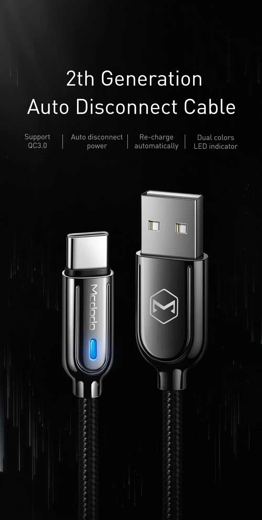 Mcdodo USB Type C 3A Fast Charging Auto Disconnect Cable For Samsung Galaxy S10 S9 8 Plus xiaomi redmi note 7 USB C Charger Wire 12