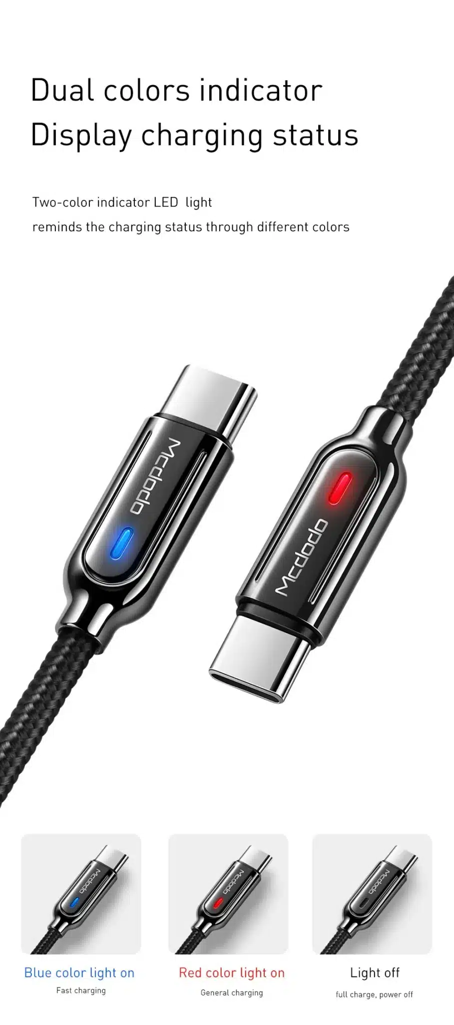 Mcdodo USB Type C 3A Fast Charging Auto Disconnect Cable For Samsung Galaxy S10 S9 8 Plus xiaomi redmi note 7 USB C Charger Wire 16