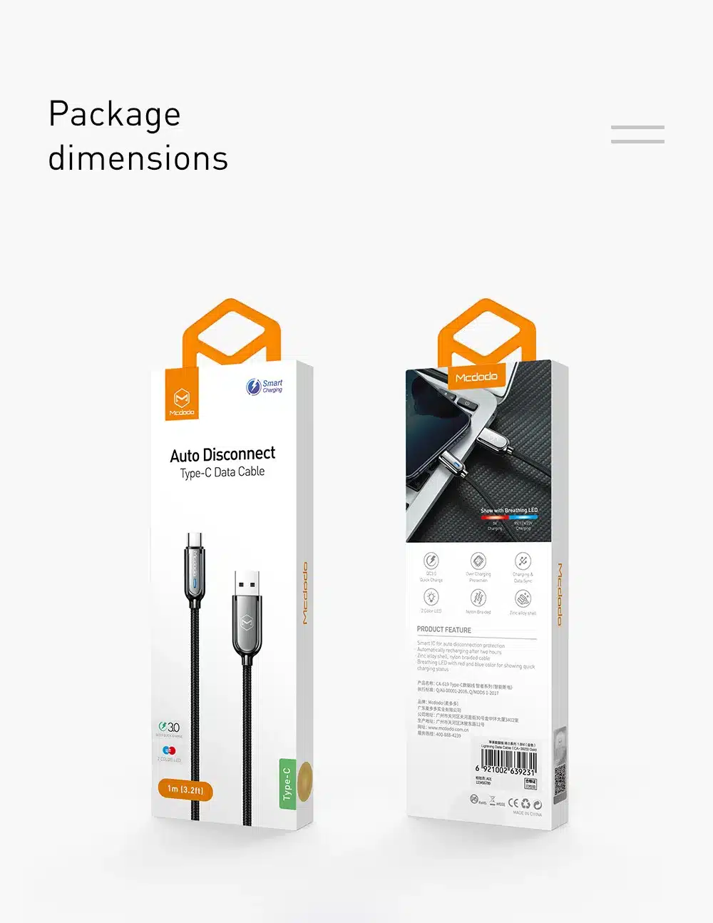 Mcdodo USB Type C 3A Fast Charging Auto Disconnect Cable For Samsung Galaxy S10 S9 8 Plus xiaomi redmi note 7 USB C Charger Wire 20