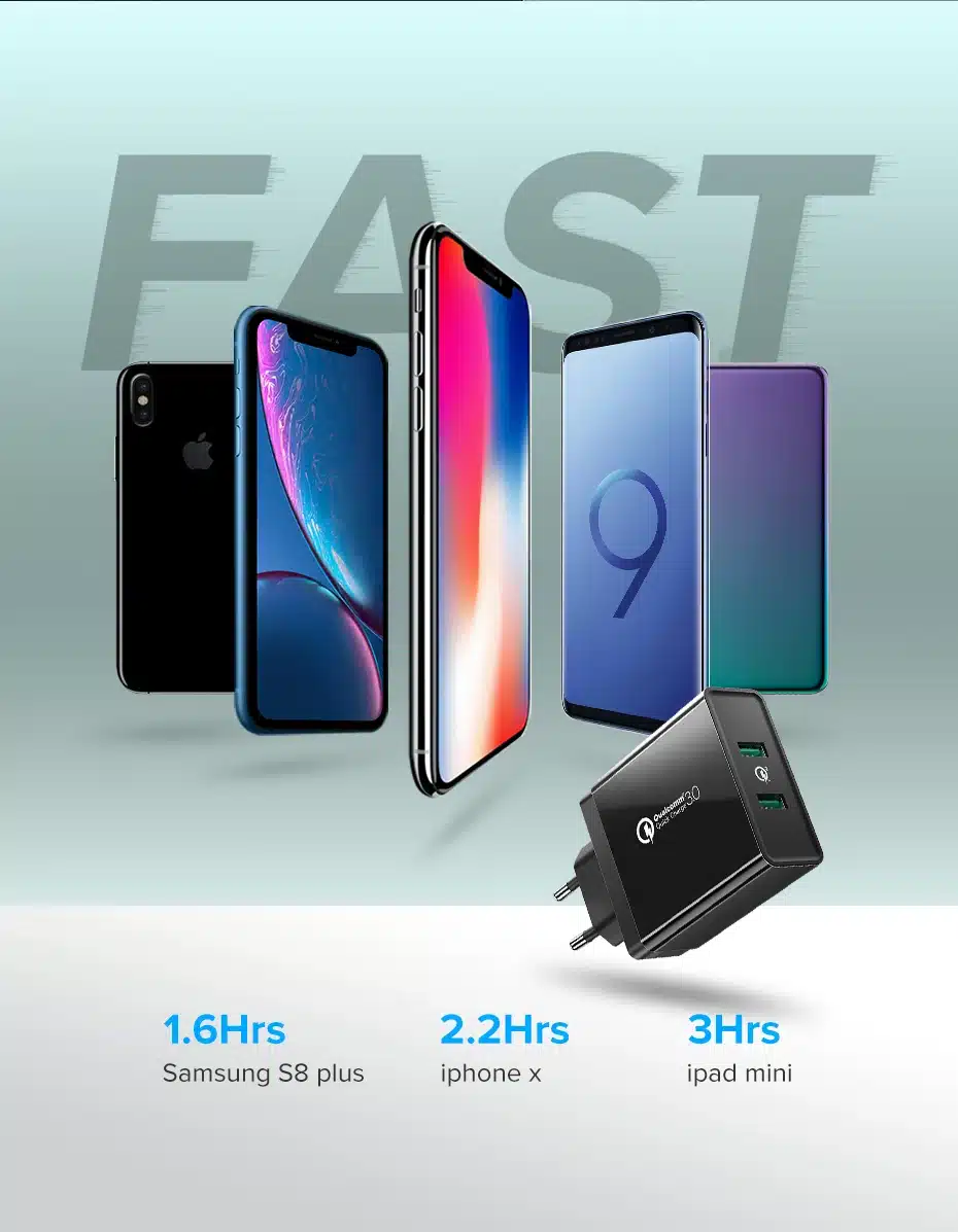 Ugreen Quick Charge 3.0 36W USB Charger for iPhone X 8 Fast QC 3.0 Charger for Samsung Galaxy s9 s10 Xiaomi mi 8 9 USB Charger 7