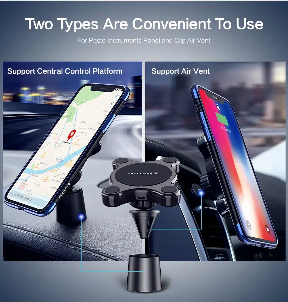 FLOVEME Car Mount Qi Wireless Charger For Samsung Galaxy S9 S10 S8 Note 9 Wireless Charging Car Phone Holder For iPhone XS MAX X 2
