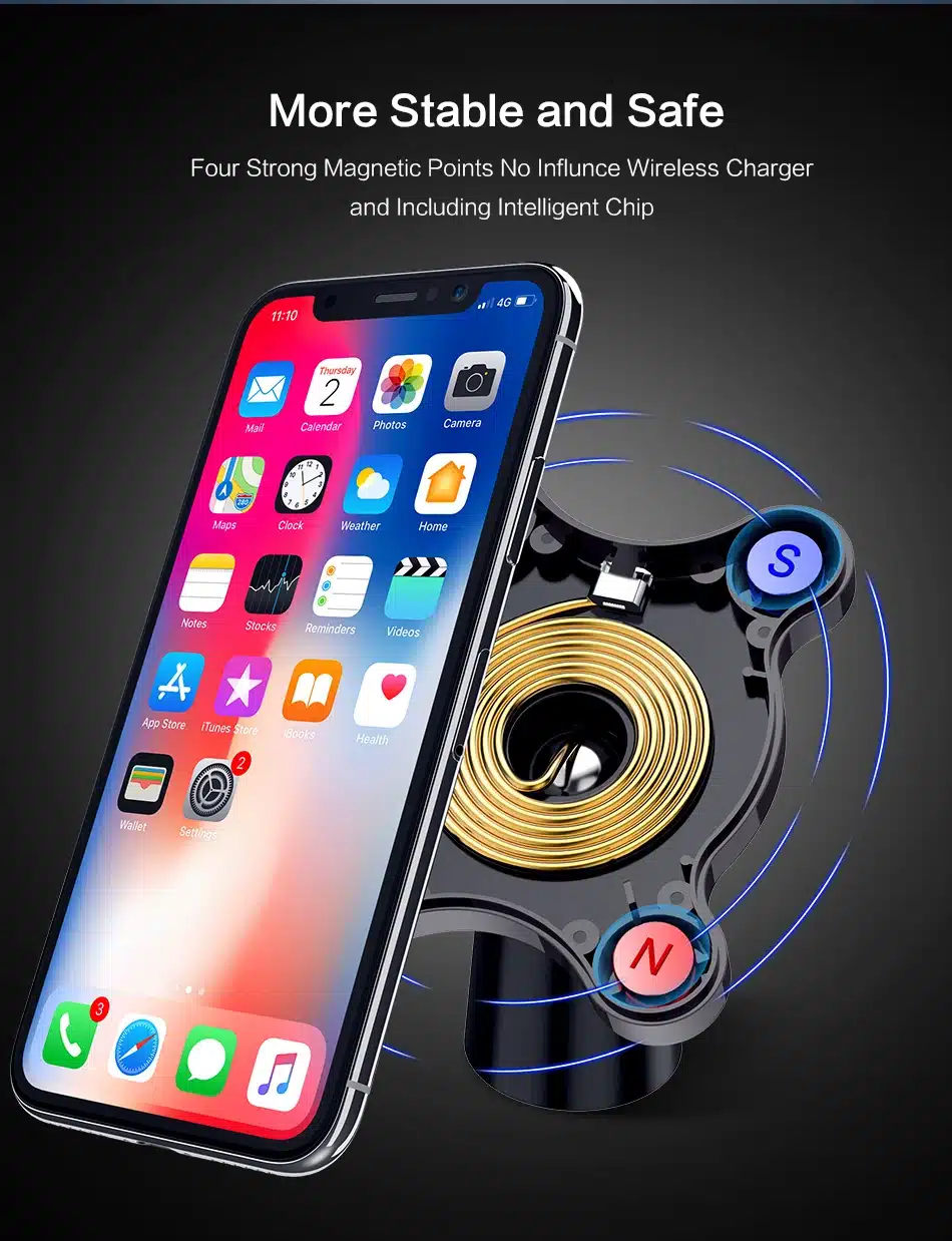 FLOVEME Car Mount Qi Wireless Charger For Samsung Galaxy S9 S10 S8 Note 9 Wireless Charging Car Phone Holder For iPhone XS MAX X 3