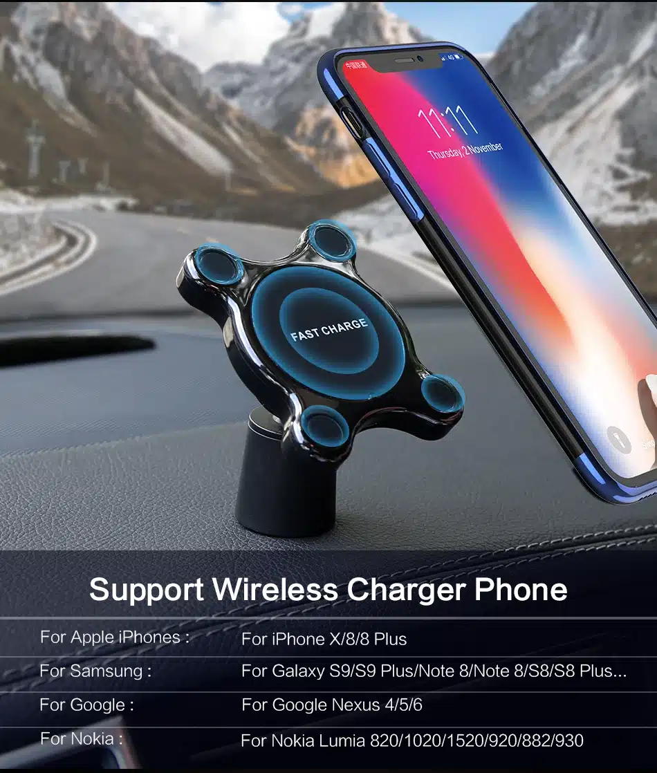 FLOVEME Car Mount Qi Wireless Charger For Samsung Galaxy S9 S10 S8 Note 9 Wireless Charging Car Phone Holder For iPhone XS MAX X 6