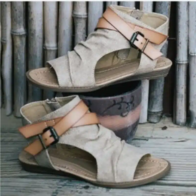 VTOTA Women Sandals Gladiator Peep Toe Buckle Zipper Design Roman Sandals Women Flat Summer Beach Ladies Shoes Chaussure Zapatos 4