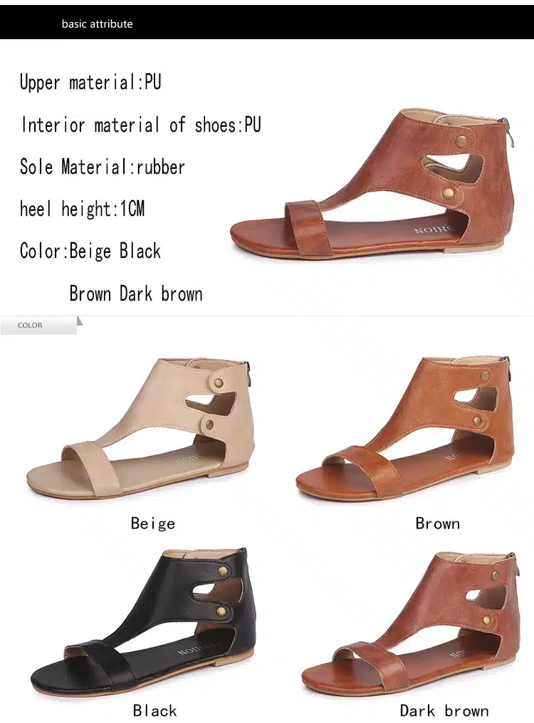 Women Sandals Soft PU Leather Gladiator Sandals Women Casual Summer Shoes Female Flat Sandals Zip Plu 35-43 Beach Shoes Women 3