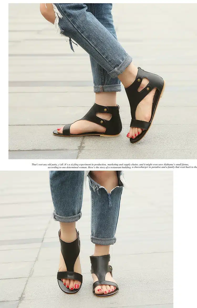 Women Sandals Soft PU Leather Gladiator Sandals Women Casual Summer Shoes Female Flat Sandals Zip Plu 35-43 Beach Shoes Women 8