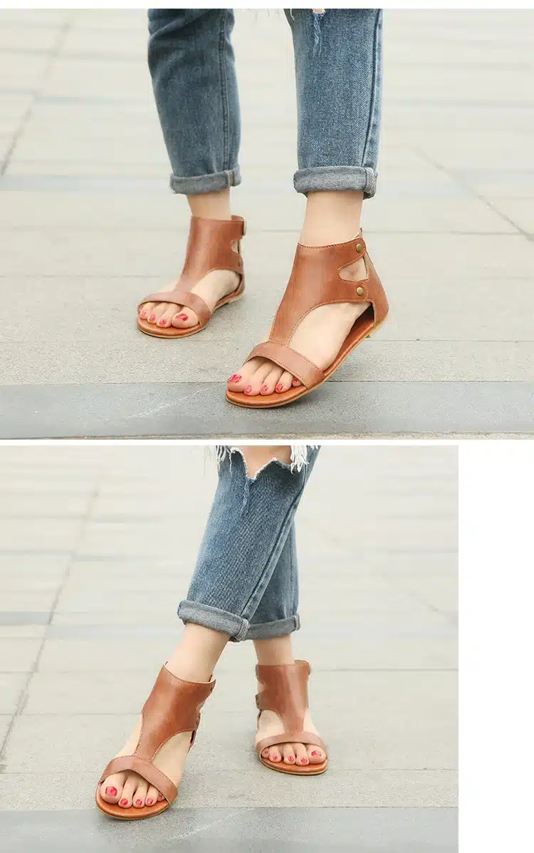 Women Sandals Soft PU Leather Gladiator Sandals Women Casual Summer Shoes Female Flat Sandals Zip Plu 35-43 Beach Shoes Women 10