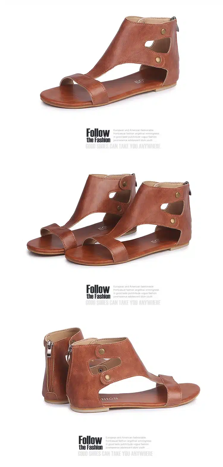 Women Sandals Soft PU Leather Gladiator Sandals Women Casual Summer Shoes Female Flat Sandals Zip Plu 35-43 Beach Shoes Women 11