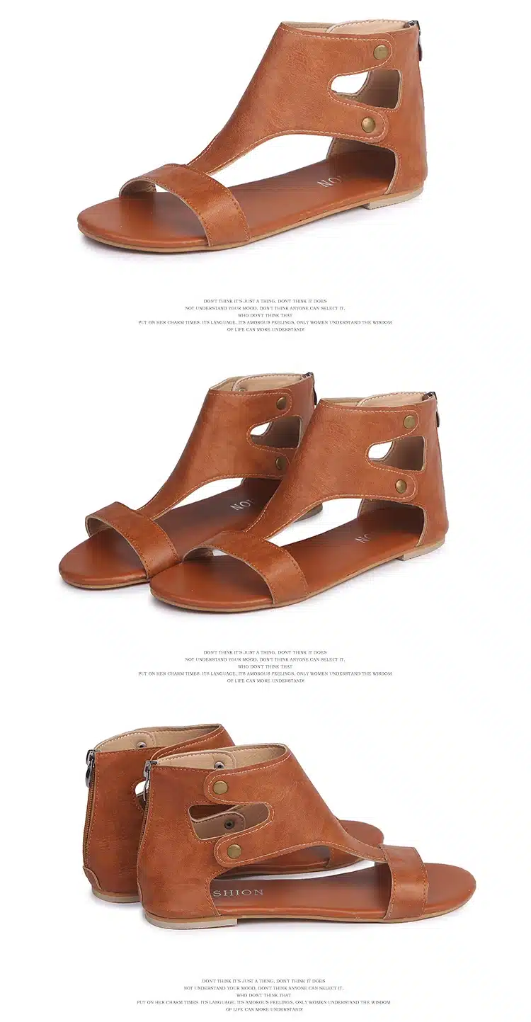 Women Sandals Soft PU Leather Gladiator Sandals Women Casual Summer Shoes Female Flat Sandals Zip Plu 35-43 Beach Shoes Women 12