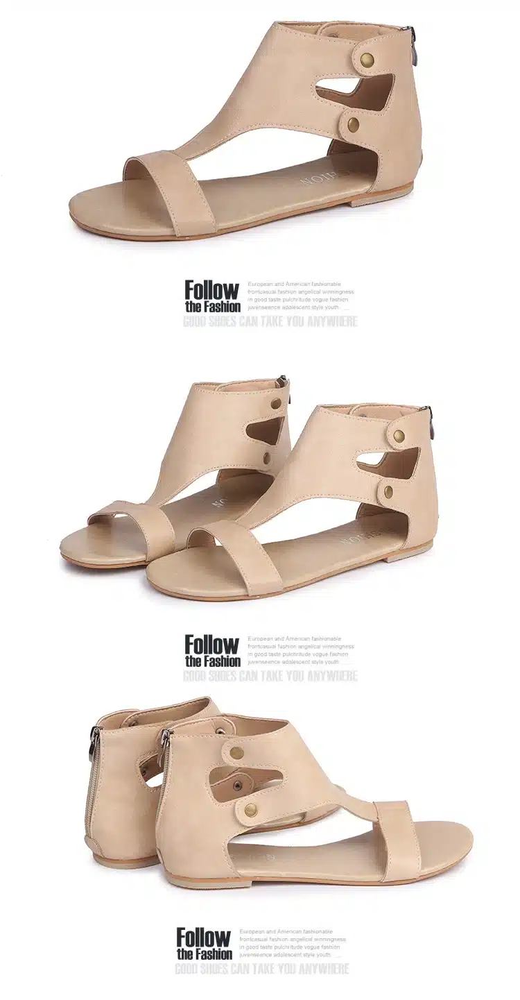 Women Sandals Soft PU Leather Gladiator Sandals Women Casual Summer Shoes Female Flat Sandals Zip Plu 35-43 Beach Shoes Women 14