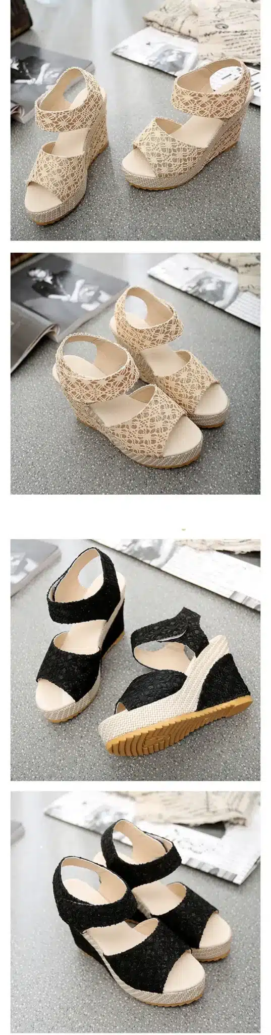 Women Sandals 2018 New Summer Fashion Lace Hollow Gladiator Wedges Shoes Woman Slides Peep Toe Hook & Loop Solid Lady Casual 11