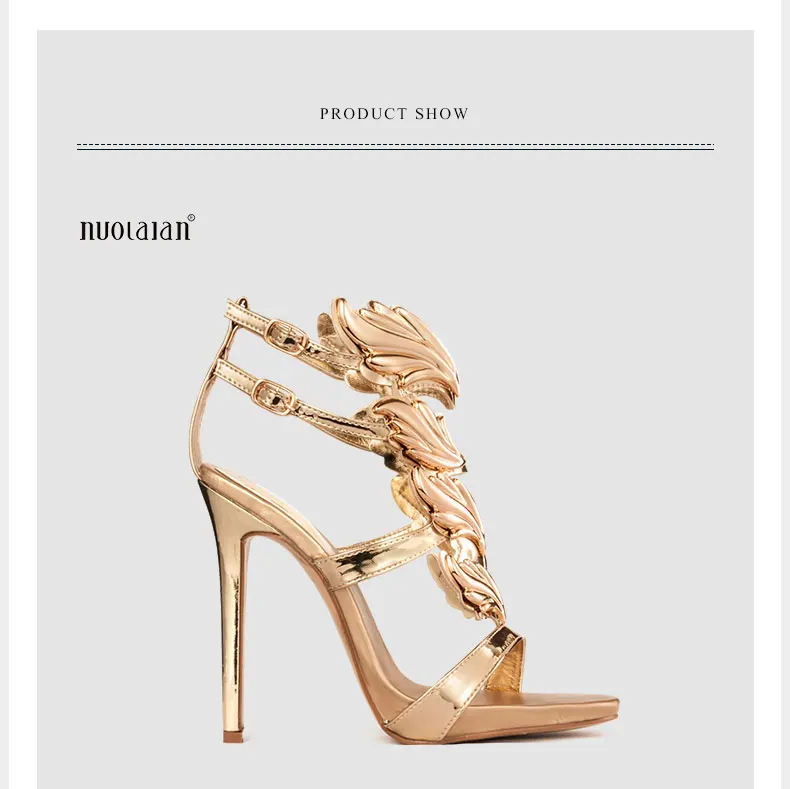Hot sell women high heel sandals gold leaf flame gladiator sandal shoes party dress shoe woman patent leather high heels 14