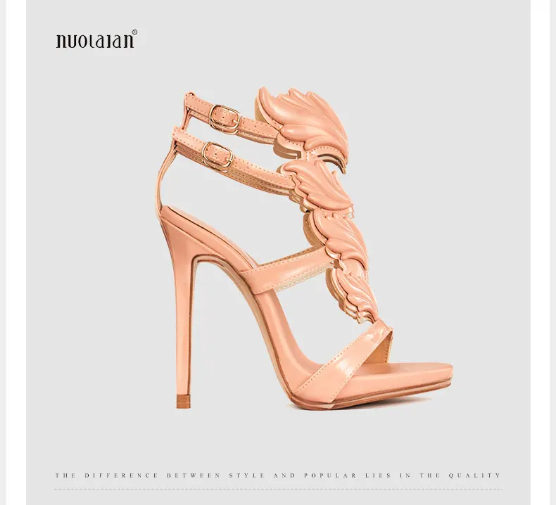 Hot sell women high heel sandals gold leaf flame gladiator sandal shoes party dress shoe woman patent leather high heels 16