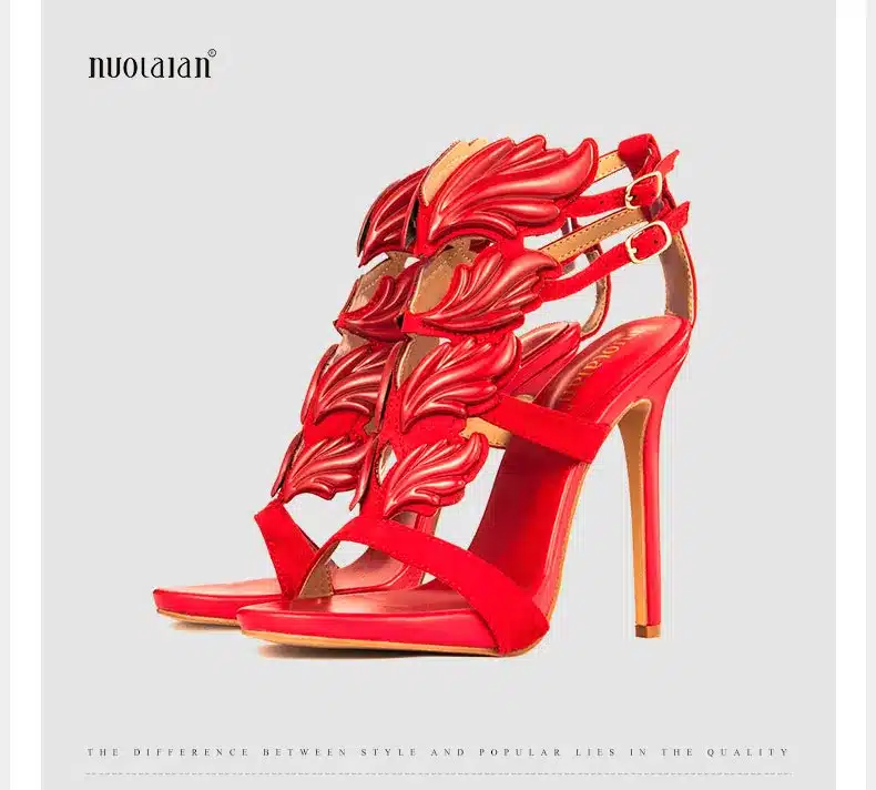 Hot sell women high heel sandals gold leaf flame gladiator sandal shoes party dress shoe woman patent leather high heels 17