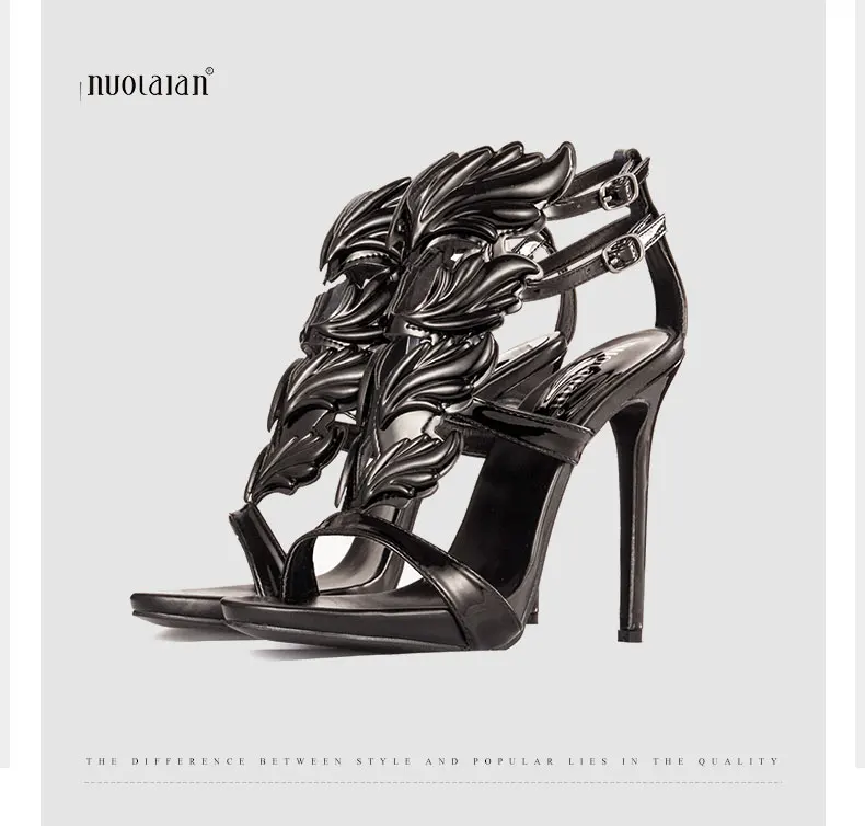 Hot sell women high heel sandals gold leaf flame gladiator sandal shoes party dress shoe woman patent leather high heels 18