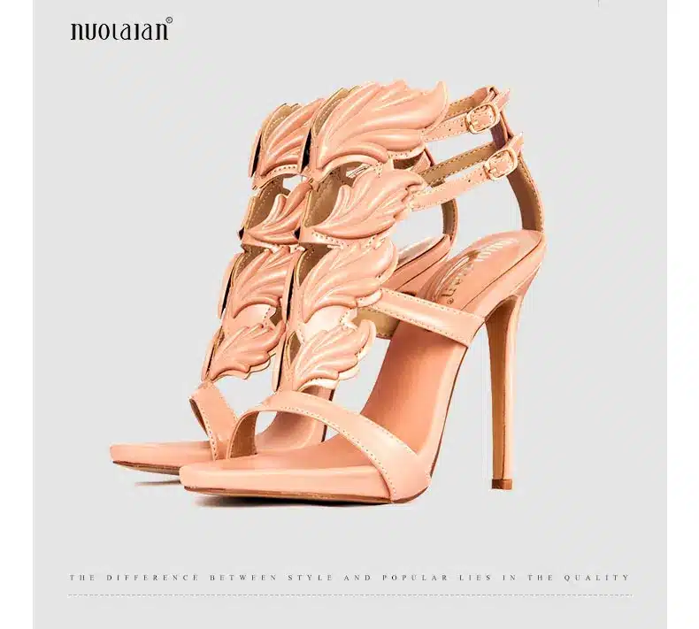 Hot sell women high heel sandals gold leaf flame gladiator sandal shoes party dress shoe woman patent leather high heels 19