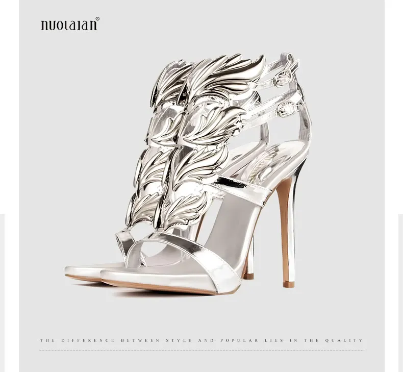 Hot sell women high heel sandals gold leaf flame gladiator sandal shoes party dress shoe woman patent leather high heels 20