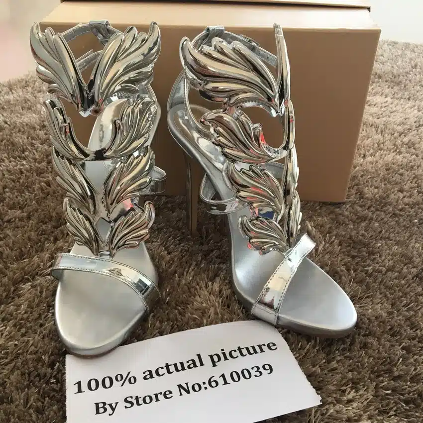 Hot sell women high heel sandals gold leaf flame gladiator sandal shoes party dress shoe woman patent leather high heels 27