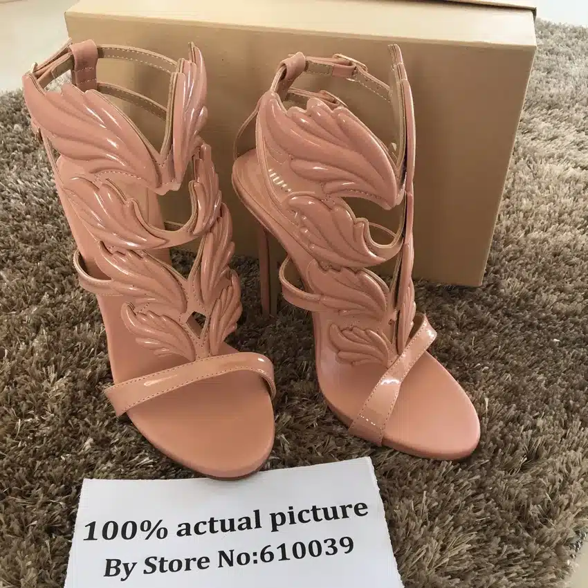 Hot sell women high heel sandals gold leaf flame gladiator sandal shoes party dress shoe woman patent leather high heels 29